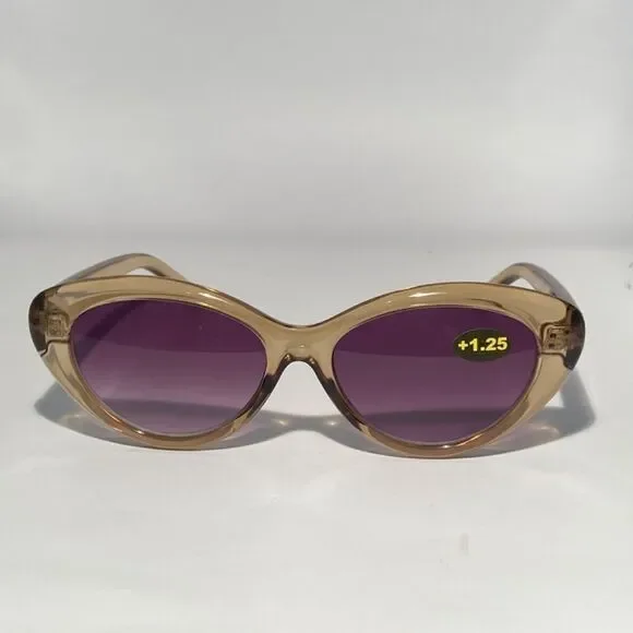 Barbara Reading Sunglasses 1.25 Clear Taupe Sweetheart Frames Dark Lenses NWT - Picture 8 of 8